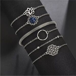 6 pcs Round Circle Diamond Knotted Fashion Open Geometric Chain Bracelet   Round